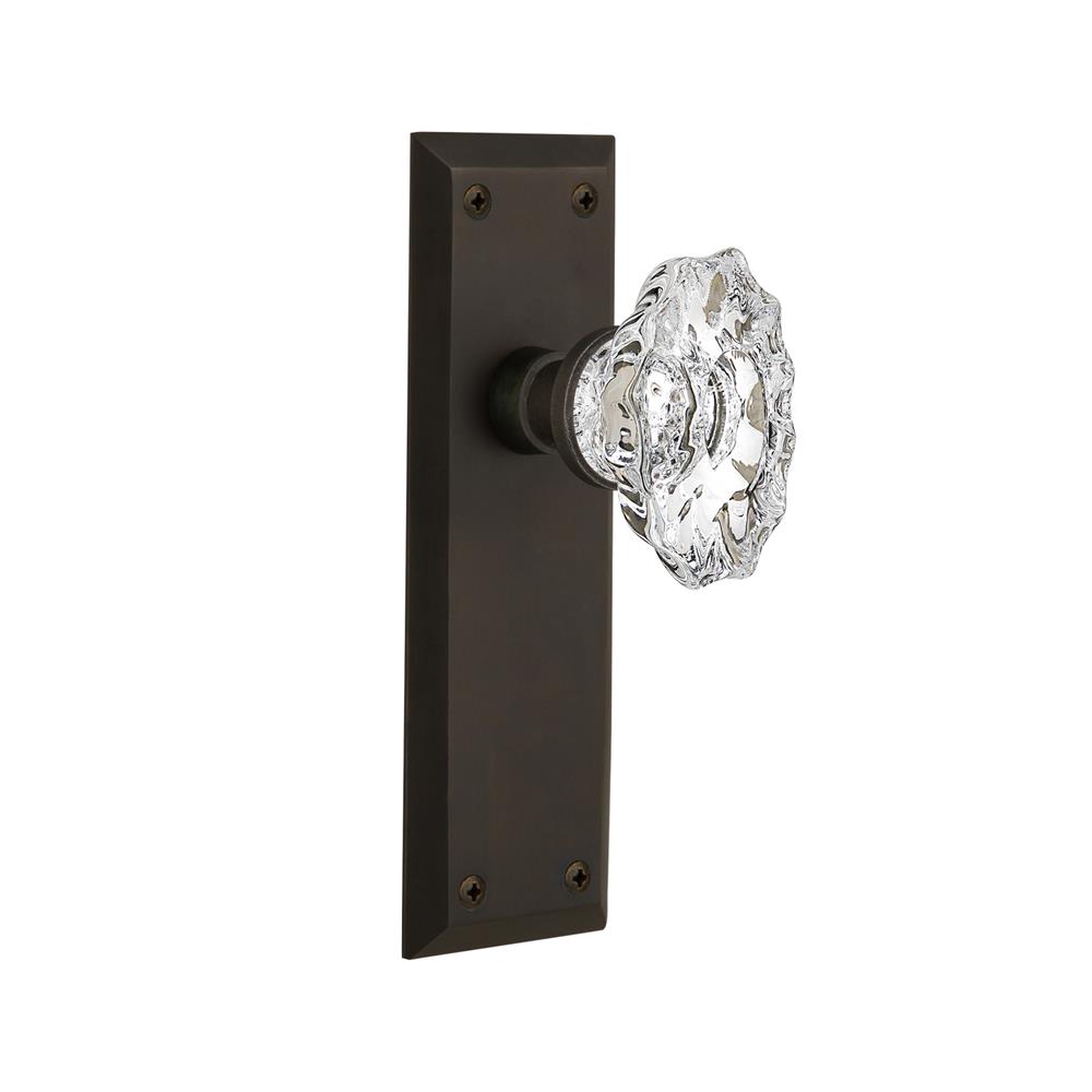 Nostalgic Warehouse NYKCHA Full Passage Set Without Keyhole New York Plate with Chateau Knob in Oil-Rubbed Bronze